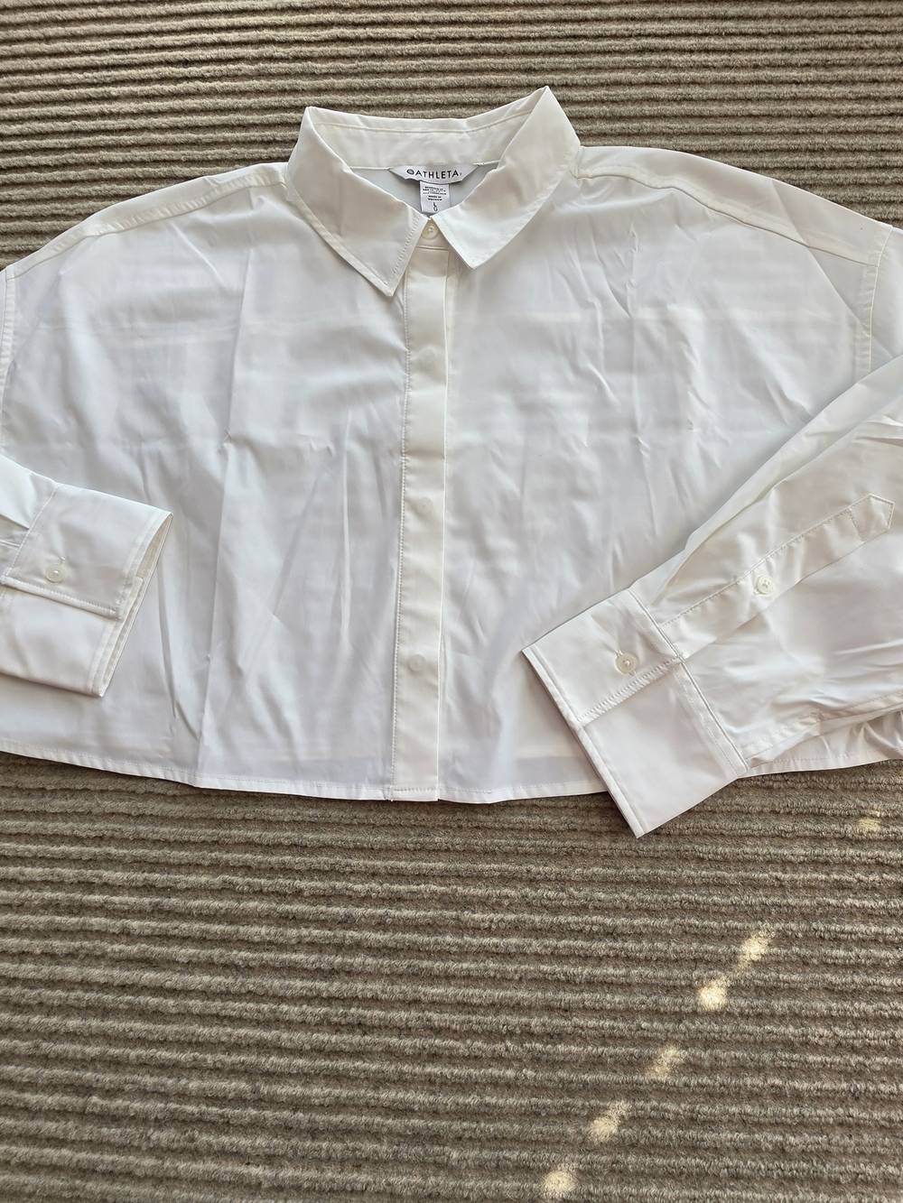 Athleta Midday Ultra Cropped Button Down Shirt White Women's L NWT
